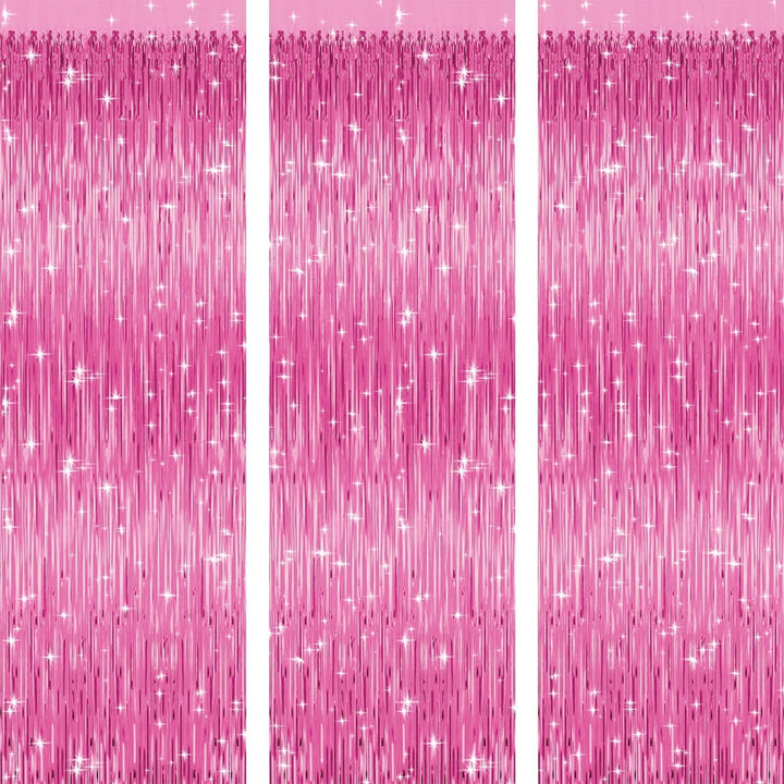 Birthday Foil Curtain – Pack of 3, Pink, Size 3ft x 6ft | Fringe Curtains for Party Decoration, Anniversary, Bachelorette, Baby Shower, Bridal Shower