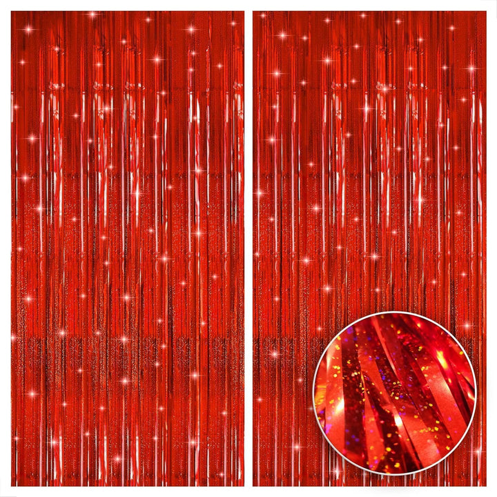 Red Foil Fringe Curtains 2 Pack Party Backdrop