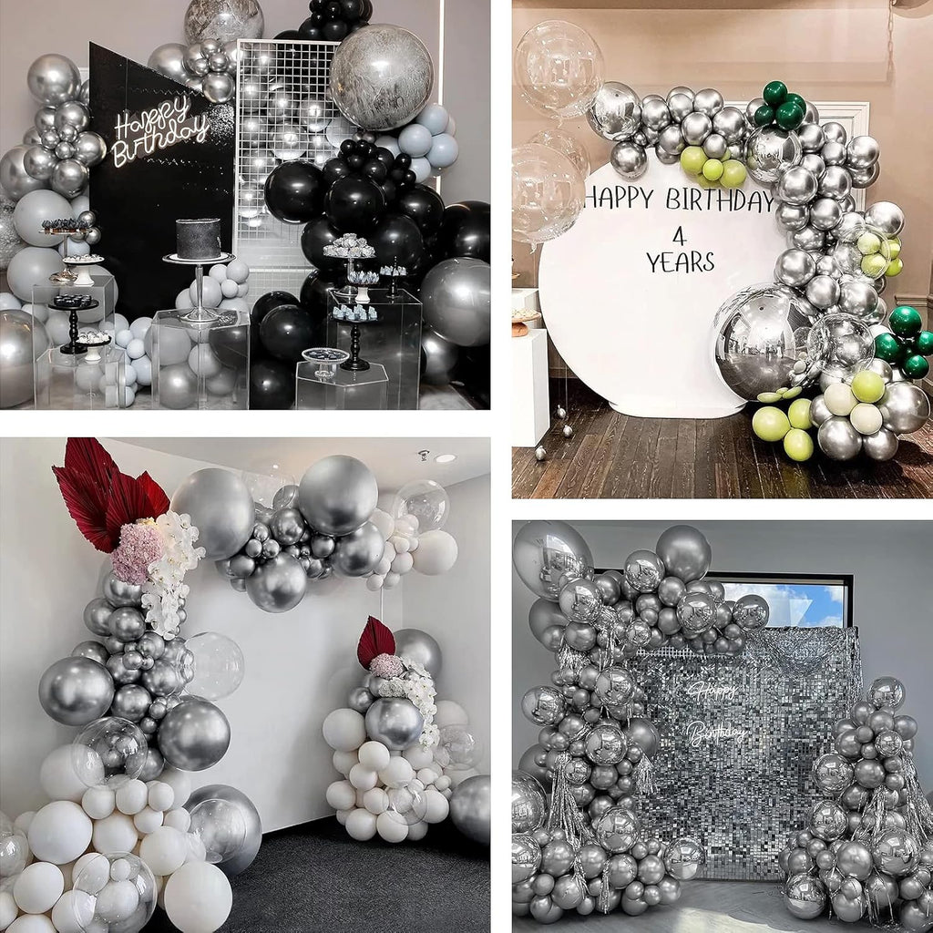 Metallic Silver Balloons 12 inch, 50 Pack Chrome Silver Latex Party Balloons Helium Quality for Birthday Graduation Baby Shower Disco Wedding Party Decorations (with Silver Ribbon)