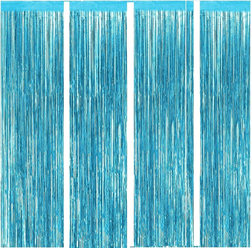 3 ft x 6 ft Metallic Tinsel Foil Fringe Curtains for Birthday, Wedding, Engagement, Bridal Shower, Baby Shower, Bachelorette, Holiday Celebration, Party Decorations (Pack of 4, Sky Blue)