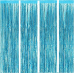 3 ft x 6 ft Metallic Tinsel Foil Fringe Curtains for Birthday, Wedding, Engagement, Bridal Shower, Baby Shower, Bachelorette, Holiday Celebration, Party Decorations (Pack of 4, Sky Blue)
