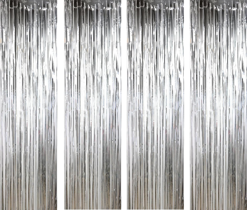 3ft x 6ft Silver Foil Fringe Curtains, Pack of 4 - Tinsel Backdrop for Birthday Decoration, Bachelorette, Baby Shower, Anniversary, Photo Booth