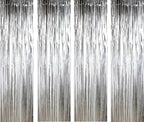 3ft x 6ft Silver Foil Fringe Curtains, Pack of 4 - Tinsel Backdrop for Birthday Decoration, Bachelorette, Baby Shower, Anniversary, Photo Booth