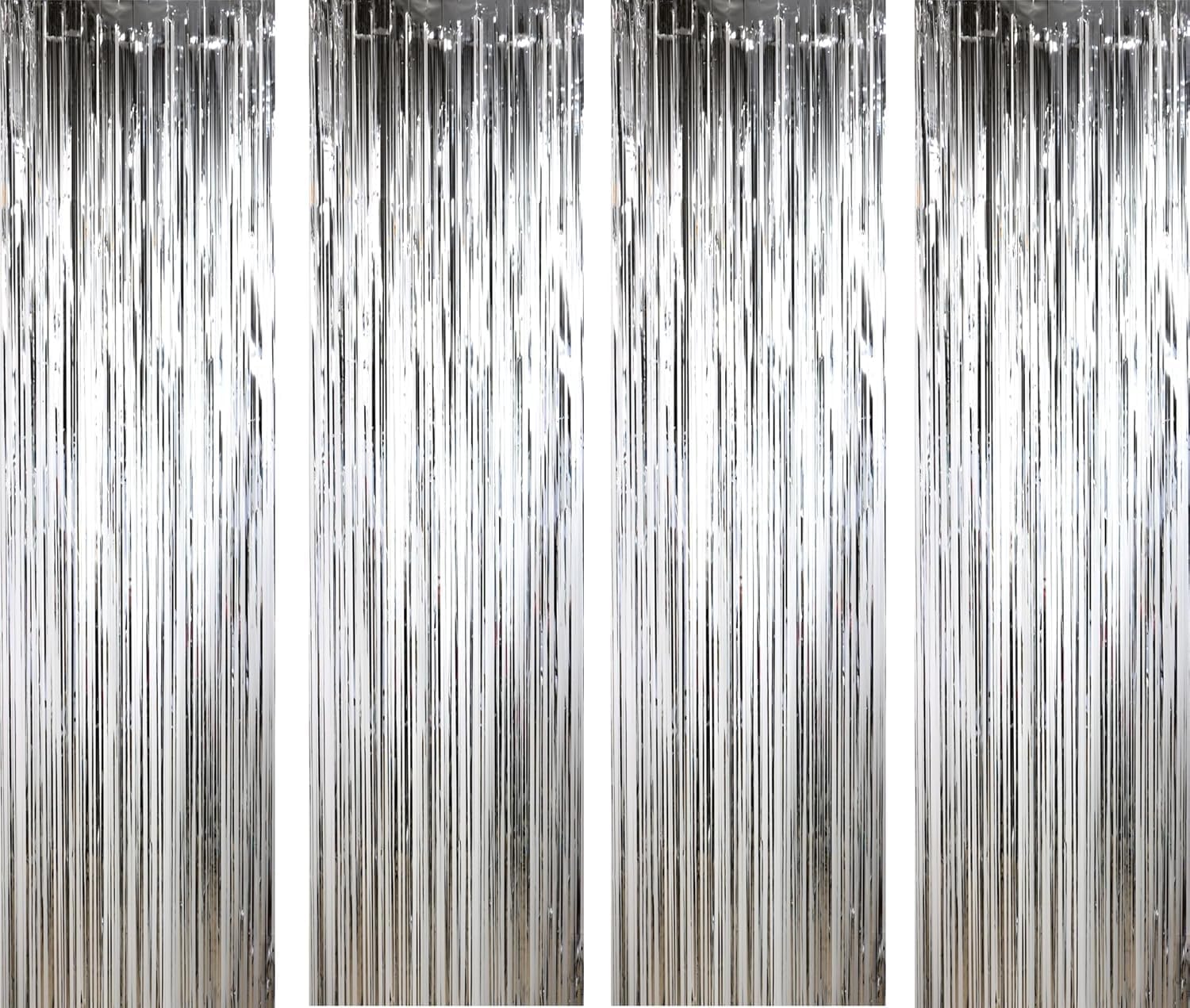 3ft x 6ft Silver Foil Fringe Curtains, Pack of 4 - Tinsel Backdrop for Birthday Decoration, Bachelorette, Baby Shower, Anniversary, Photo Booth