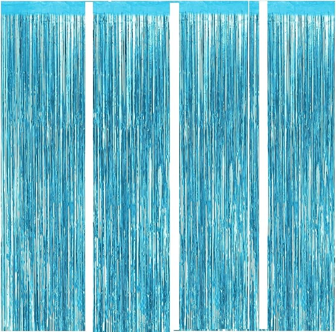 Attache™ 3 ft X 6 ft Metallic Tinsel Foil Fringe Curtains for Birthday Wedding Engagement Bridal Shower Baby Shower Bachelorette Holiday Celebration Party Decorations (Pack of 4, Sky Blue)