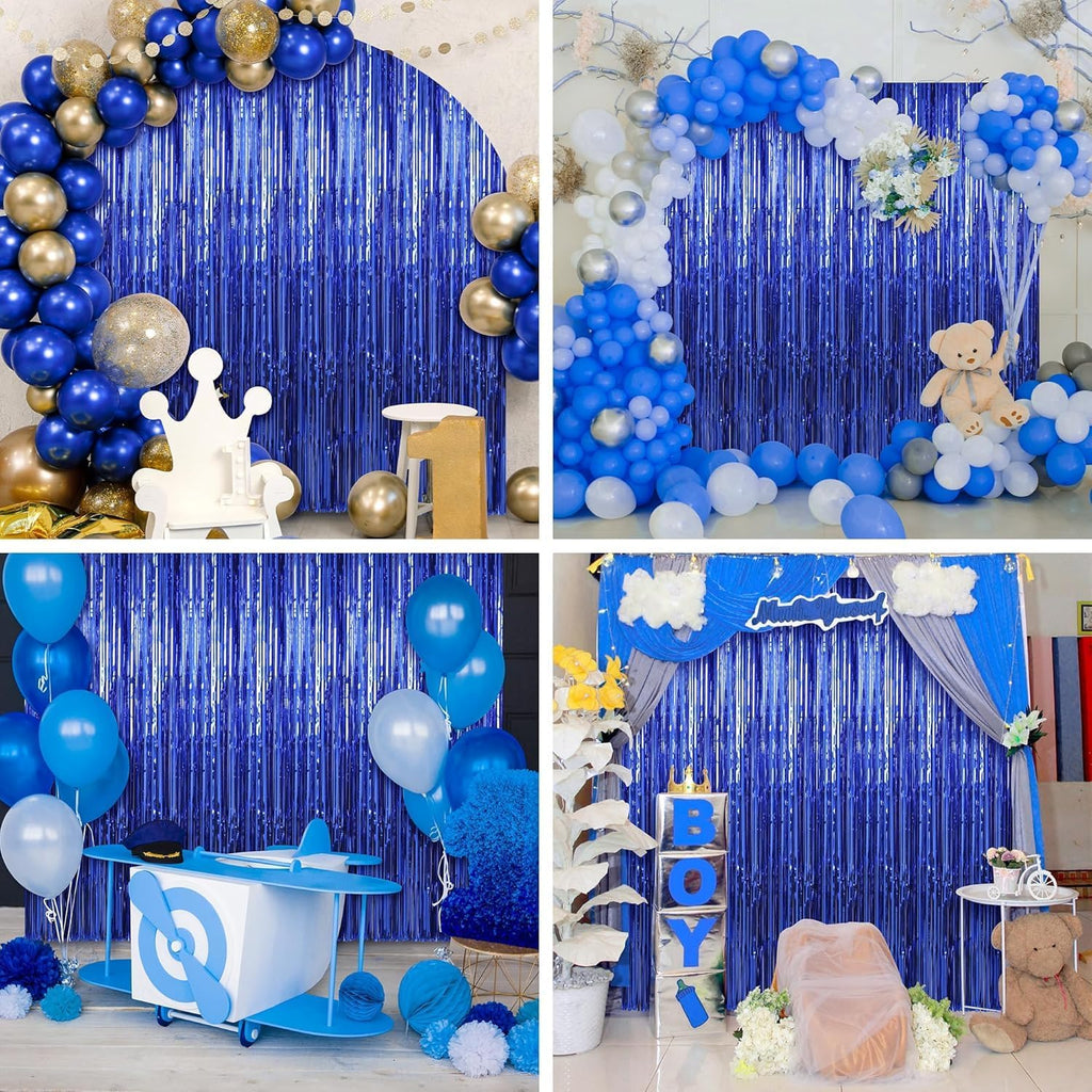 3 ft X 6 ft Metallic Tinsel Foil Fringe Curtains for Birthday, Wedding, Engagement, Bridal Shower, Baby Shower, Bachelorette, Holiday Celebration, Party Decorations (Pack of 3, Royal Blue)