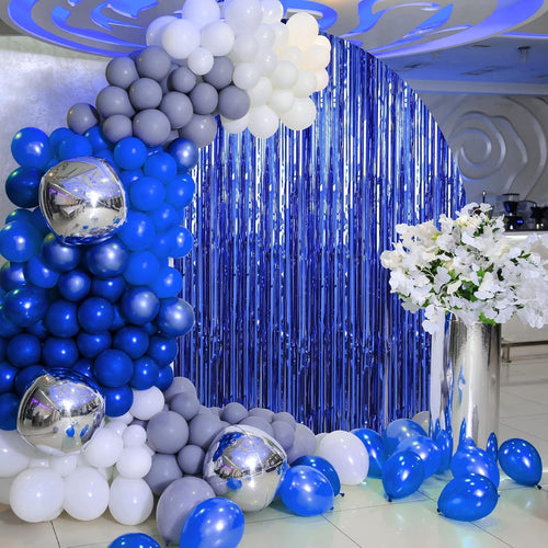 3 ft X 6 ft Metallic Tinsel Foil Fringe Curtains for Birthday, Wedding, Engagement, Bridal Shower, Baby Shower, Bachelorette, Holiday Celebration, Party Decorations (Pack of 3, Royal Blue)