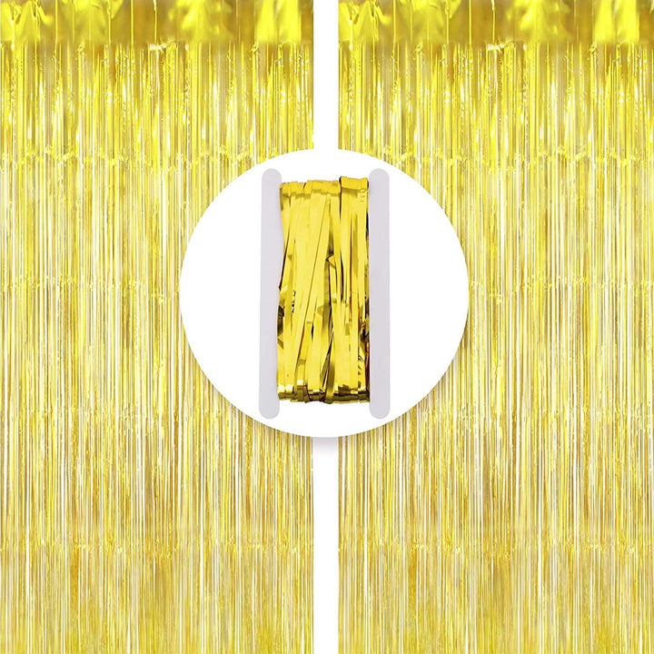 Golden Foil Fringe Curtains 2 Pack Party Backdrop Decorations