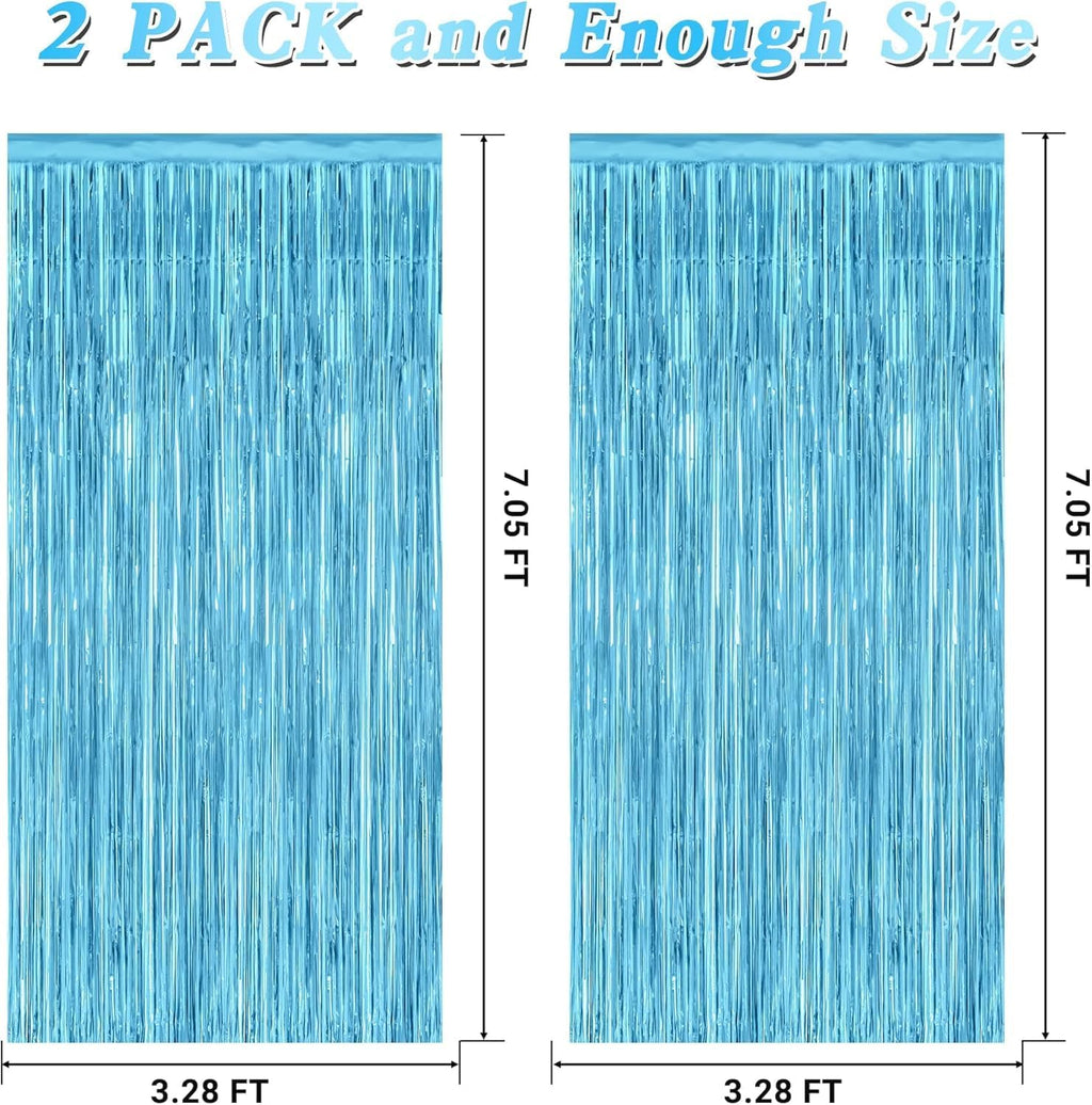 3 ft x 6 ft Metallic Tinsel Foil Fringe Curtains for Birthday, Wedding, Engagement, Bridal Shower, Baby Shower, Bachelorette, Holiday Celebration Party Decorations (Pack of 2, Sky Blue) Add a shimmer