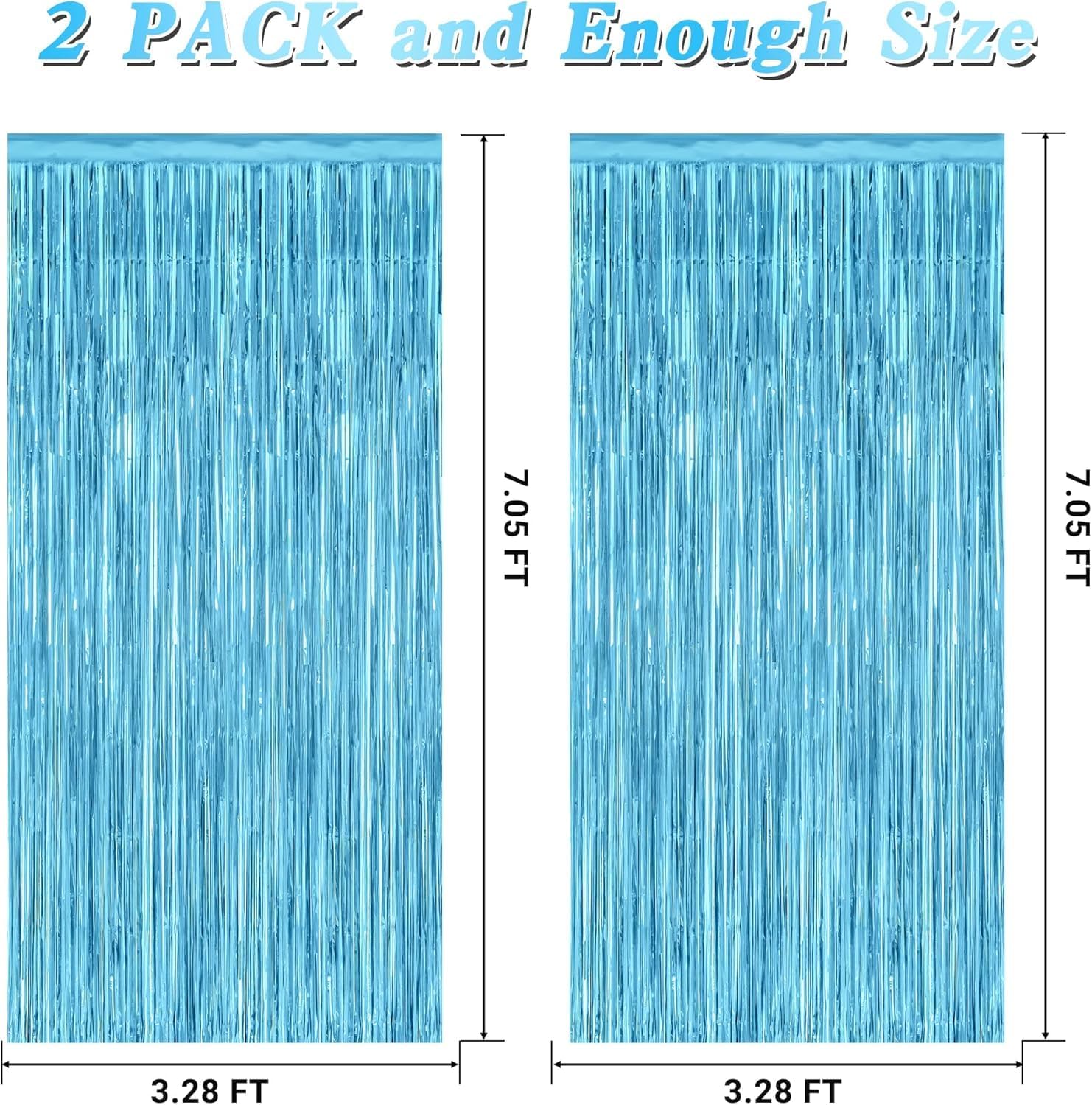 3 ft x 6 ft Metallic Tinsel Foil Fringe Curtains for Birthday, Wedding, Engagement, Bridal Shower, Baby Shower, Bachelorette, Holiday Celebration Party Decorations (Pack of 2, Sky Blue) Add a shimmer