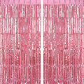 Metallic Tinsel Foil Fringe Curtains – Party Photo Backdrop for Birthday Decorations, 2-Piece Set, 100 x 200 cm, Pink