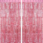 Metallic Tinsel Foil Fringe Curtains – Party Photo Backdrop for Birthday Decorations, 2-Piece Set, 100 x 200 cm, Pink
