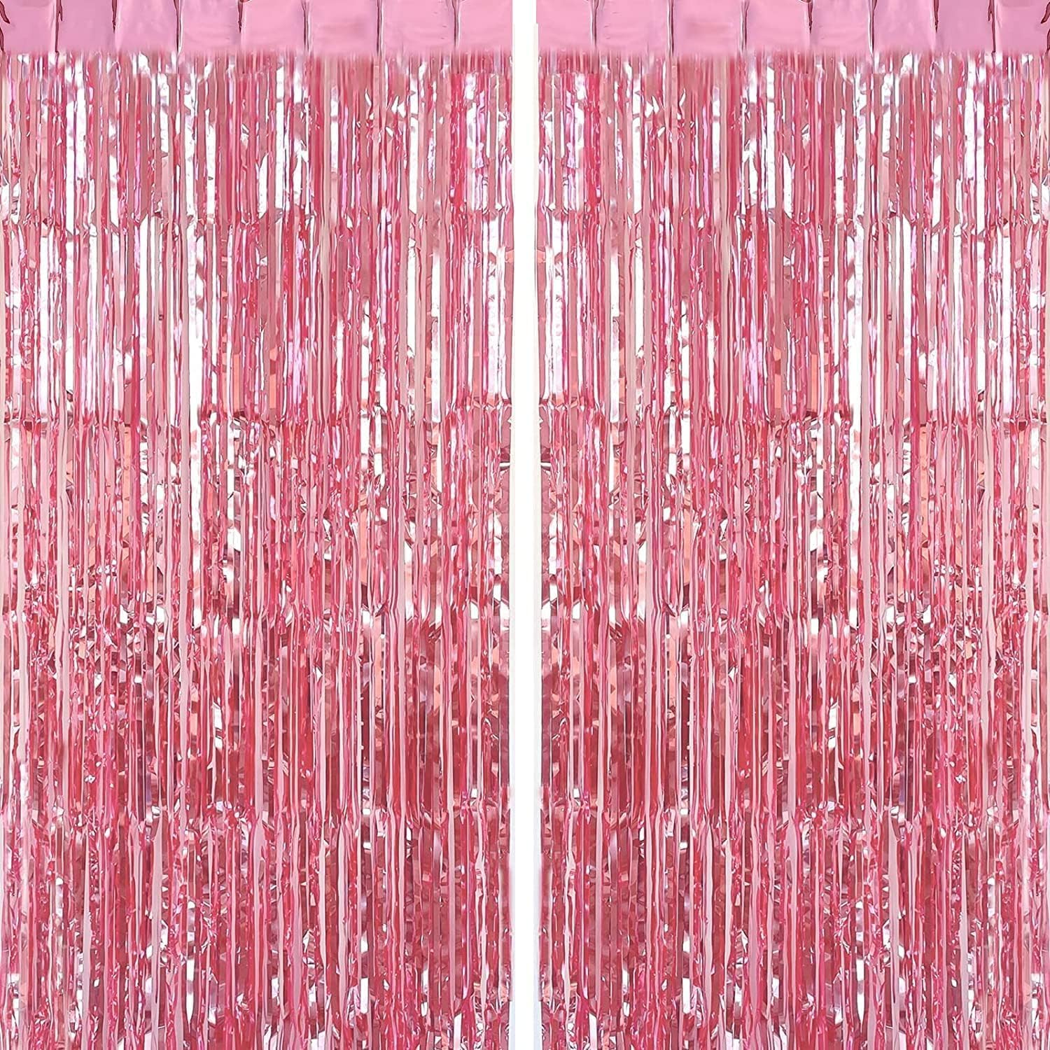 Metallic Tinsel Foil Fringe Curtains – Party Photo Backdrop for Birthday Decorations, 2-Piece Set, 100 x 200 cm, Pink