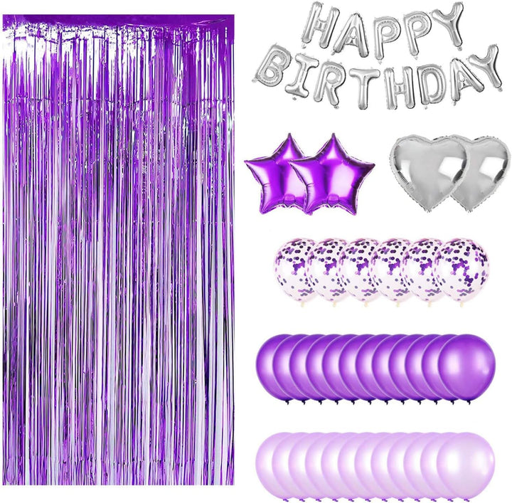 Premium-Quality 37pcs/Balloons Set Indoor & Outdoor Purple Birthay Party Decorations,Silver and Purple Foil Star Birthday Ballons Latex Ballon Happy Birthday Banner for Wife Husband Friends Children B