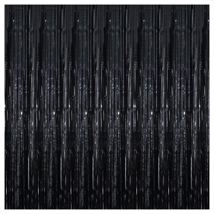 3 pcs 3ftx6ft Metal Black Foil Fringe Curtains Happy Birthday Party, Anniversary, Bachelorette, Baby Shower, Bridal Shower Decoration Item - Pack of 3