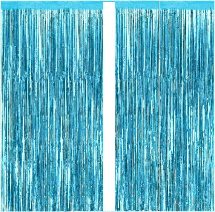 Blue Foil Fringe Curtain Backdrop for Party Decorations, 2 Pack