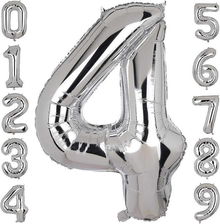 Silver Number 4 Foil Balloon 32 Inch Party Decoration