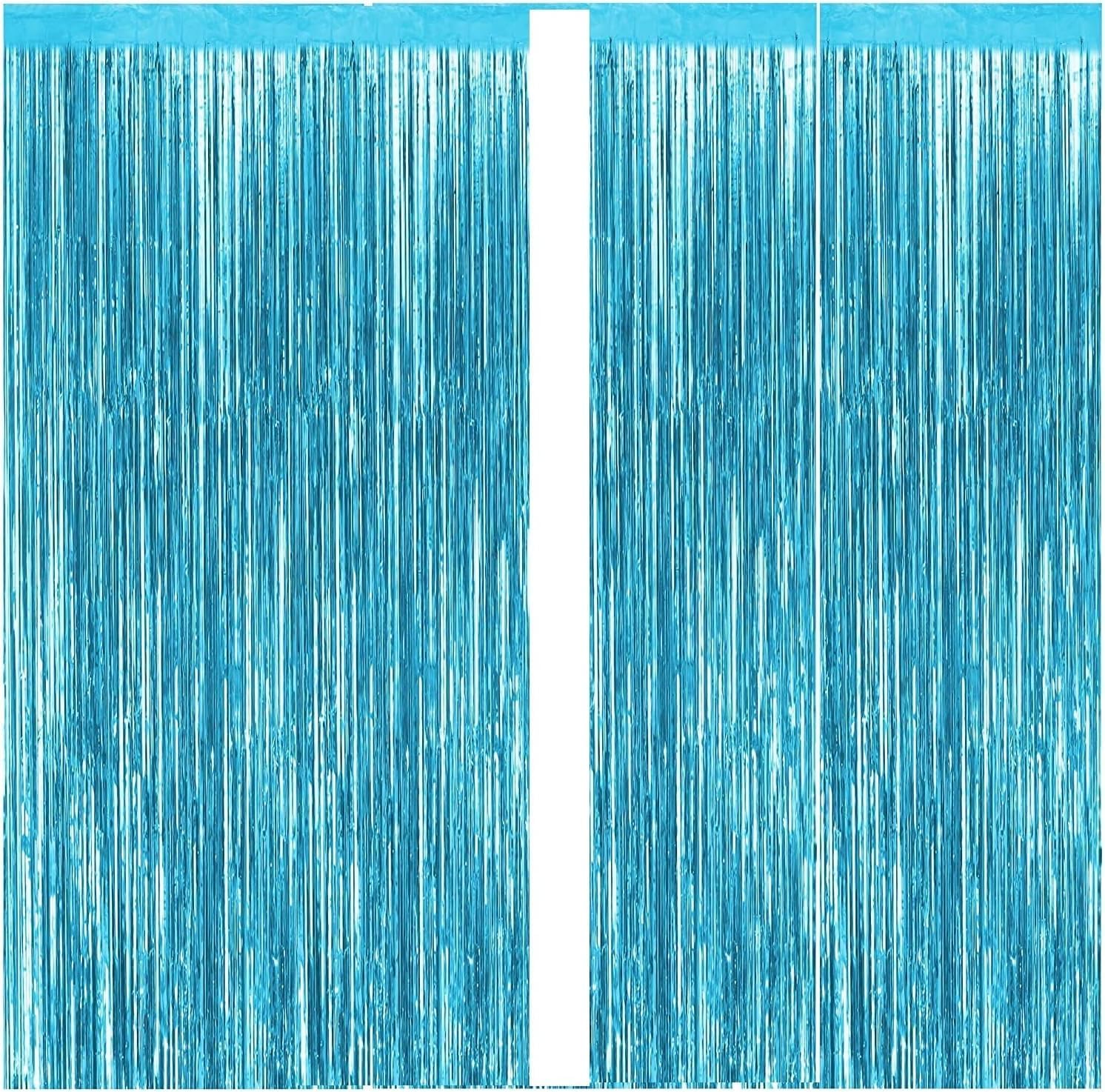 3 ft x 6 ft Metallic Tinsel Foil Fringe Curtains for Birthday, Wedding, Engagement, Bridal Shower, Baby Shower, Bachelorette, Holiday Celebration Party Decorations (Pack of 2, Sky Blue) Add a shimmer