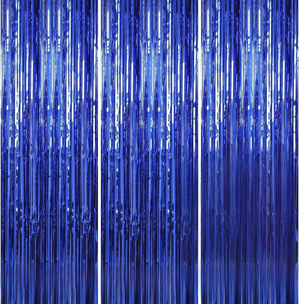 3 ft X 6 ft Metallic Tinsel Foil Fringe Curtains for Birthday, Wedding, Engagement, Bridal Shower, Baby Shower, Bachelorette, Holiday Celebration, Party Decorations (Pack of 3, Royal Blue)