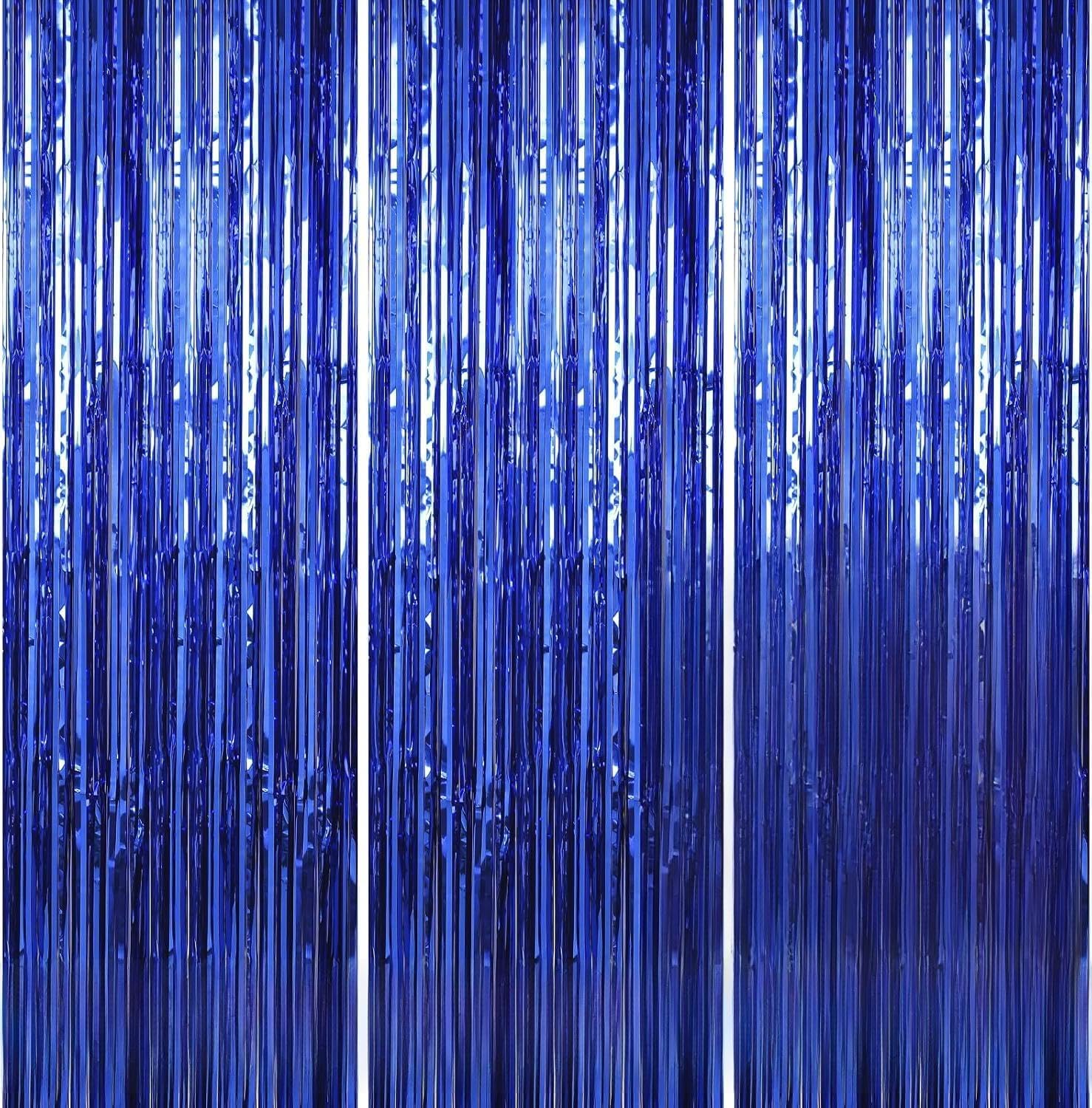 3 ft X 6 ft Metallic Tinsel Foil Fringe Curtains for Birthday, Wedding, Engagement, Bridal Shower, Baby Shower, Bachelorette, Holiday Celebration, Party Decorations (Pack of 3, Royal Blue)