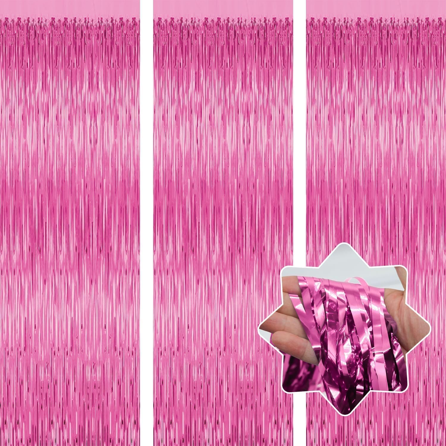 Birthday Foil Curtain – Pack of 3, Pink, Size 3ft x 6ft | Fringe Curtains for Party Decoration, Anniversary, Bachelorette, Baby Shower, Bridal Shower
