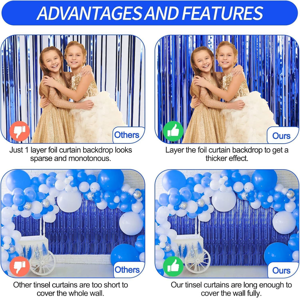 3 ft X 6 ft Metallic Tinsel Foil Fringe Curtains for Birthday, Wedding, Engagement, Bridal Shower, Baby Shower, Bachelorette, Holiday Celebration, Party Decorations (Pack of 3, Royal Blue)