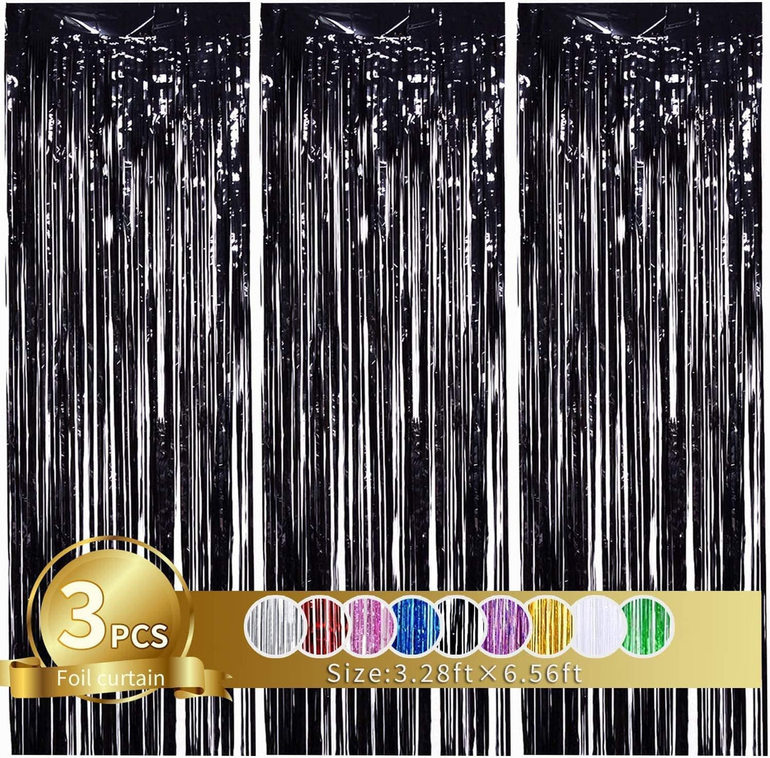 3Pcs Blue Foil Fringe Curtain Shimmer Backdrop for Birthday Party