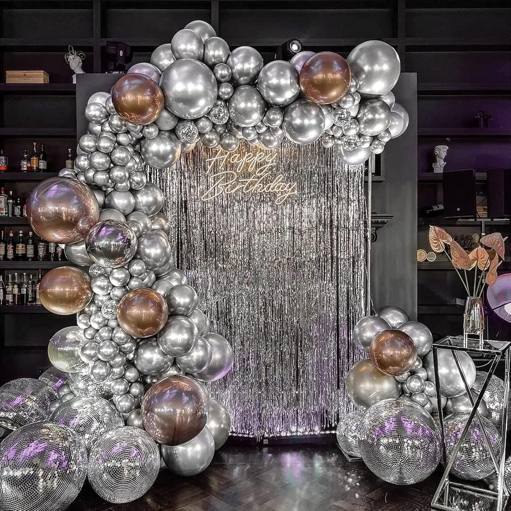 Metallic Silver Balloons 12 inch, 50 Pack Chrome Silver Latex Party Balloons Helium Quality for Birthday Graduation Baby Shower Disco Wedding Party Decorations (with Silver Ribbon)