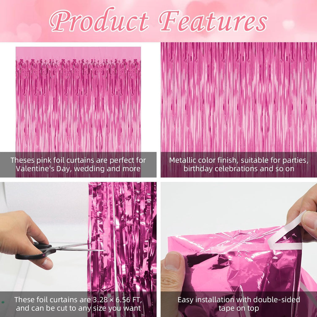 Birthday Foil Curtain – Pack of 3, Pink, Size 3ft x 6ft | Fringe Curtains for Party Decoration, Anniversary, Bachelorette, Baby Shower, Bridal Shower
