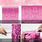 Birthday Foil Curtain – Pack of 3, Pink, Size 3ft x 6ft | Fringe Curtains for Party Decoration, Anniversary, Bachelorette, Baby Shower, Bridal Shower