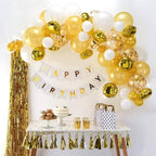9Pcs Happy Birthday Decoration Set – White Happy Birthday Banner with Confetti Balloons and Ribbon- Birthday Party Decoration for Boys, Girls, Men & Women