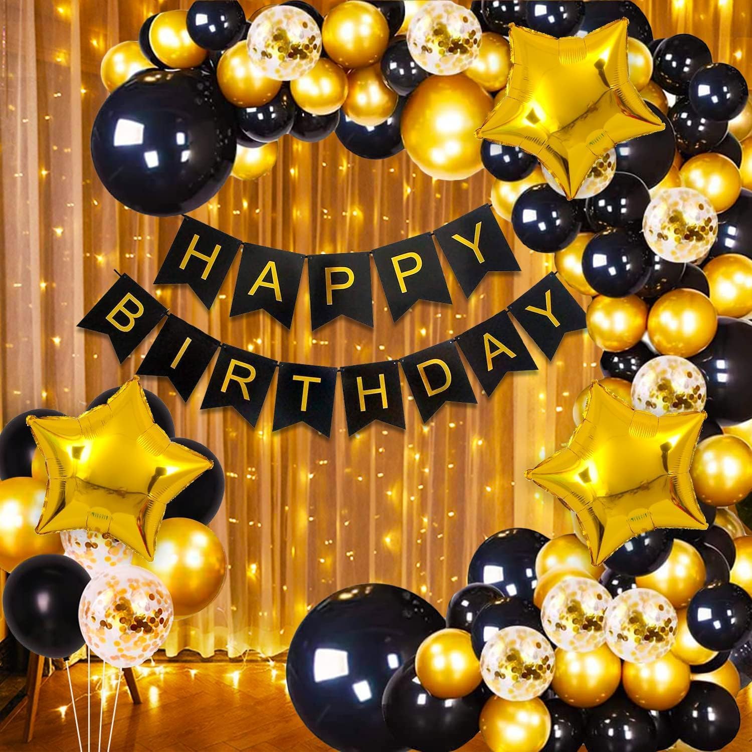 Led Happy Birthday Combo (Golden Black Combo)