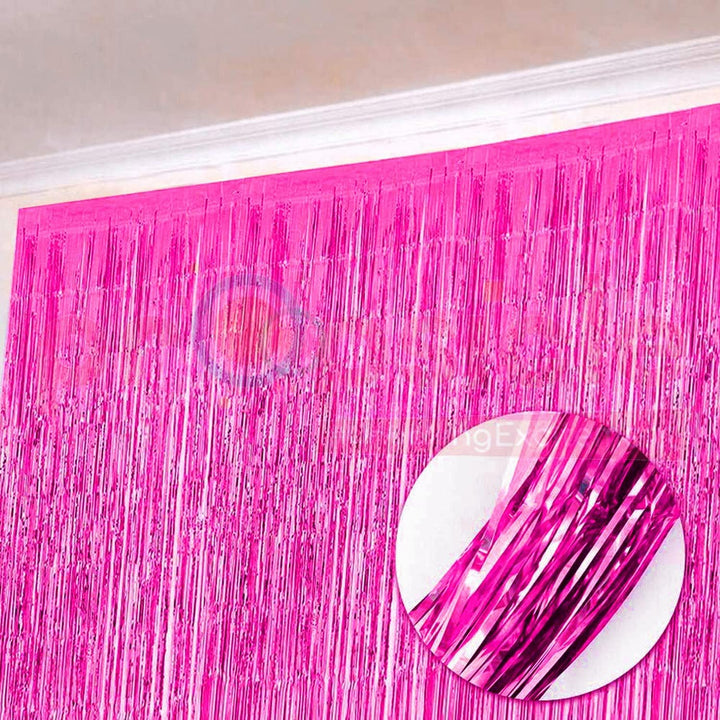 Pink Foil Fringe Curtains for Birthday Girl Decoration | Pack of 4 curtains, 3x6 ft each welcome baby, baby shower, Godh Bharai, princess theme birthday, photo booth & wall backdrop
