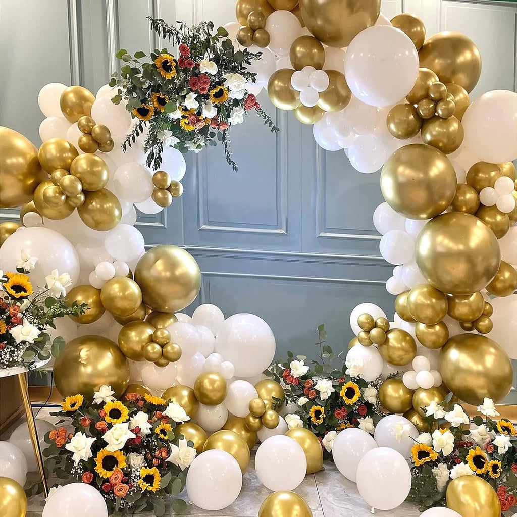 Metallic Gold Balloons 12 inch, 50 Pack Chrome Gold Latex Party Balloons Helium Quality for Birthday Graduation Baby Shower Wedding Party Decorations (with Gold Ribbon)