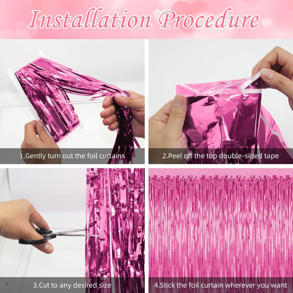 Birthday Foil Curtain – Pack of 3, Pink, Size 3ft x 6ft | Fringe Curtains for Party Decoration, Anniversary, Bachelorette, Baby Shower, Bridal Shower