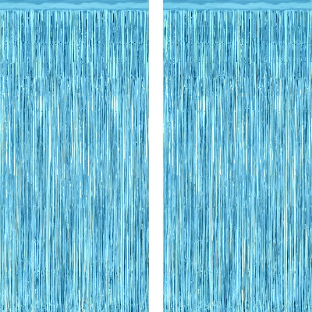 3 ft x 6 ft Metallic Tinsel Foil Fringe Curtains for Birthday, Wedding, Engagement, Bridal Shower, Baby Shower, Bachelorette, Holiday Celebration Party Decorations (Pack of 2, Sky Blue) Add a shimmer