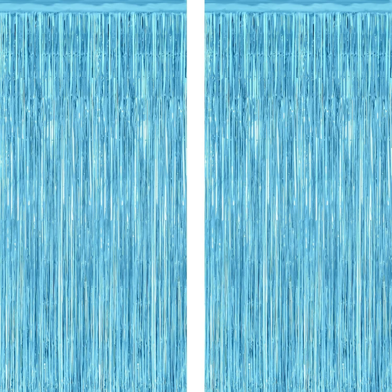 3 ft x 6 ft Metallic Tinsel Foil Fringe Curtains for Birthday, Wedding, Engagement, Bridal Shower, Baby Shower, Bachelorette, Holiday Celebration Party Decorations (Pack of 2, Sky Blue) Add a shimmer