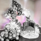 Metallic Silver Balloons 12 inch, 50 Pack Chrome Silver Latex Party Balloons Helium Quality for Birthday Graduation Baby Shower Disco Wedding Party Decorations (with Silver Ribbon)