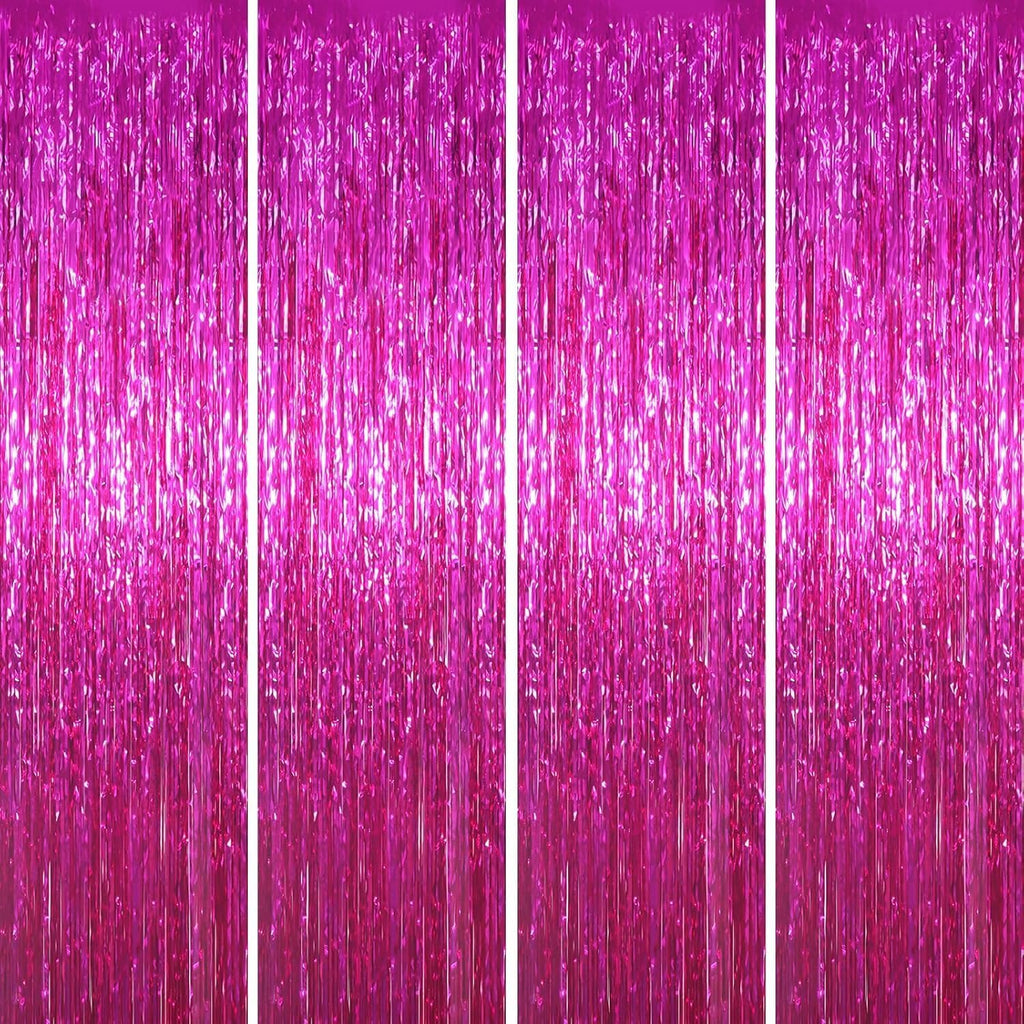4 Pcs Pink Foil Fringe Curtains – Size: 3ft x 6ft Each | Party Decoration for Birthday, Anniversary, Bachelorette, Baby Shower, Bridal Shower – Pack of 4