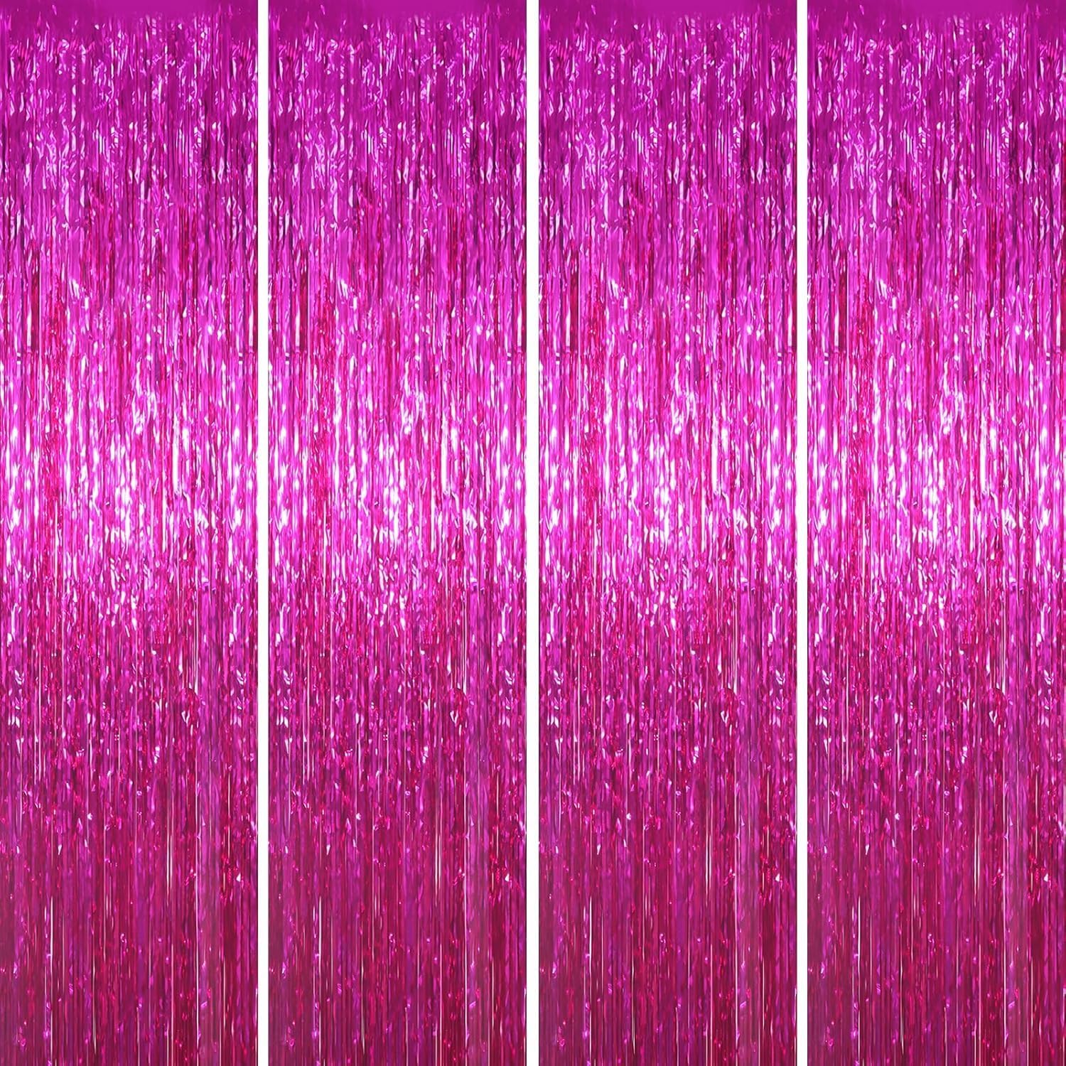 4 Pcs Pink Foil Fringe Curtains – Size: 3ft x 6ft Each | Party Decoration for Birthday, Anniversary, Bachelorette, Baby Shower, Bridal Shower – Pack of 4