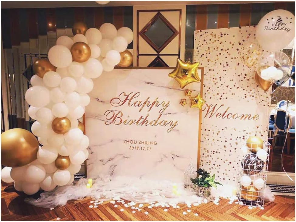 Confetti Balloons 12" Party Latex Birthday Baby Shower Wedding for More Parties 50 Pcs Pack-White, Gold, Golden Confettii with Ribbon