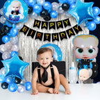 Boss Baby Theme Birthday Decorations Kit - 55 Pcs With Happy Birthday Banner (Cardstock), Blue Balloons