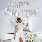 Silver Happy Birthday Balloons Banner - 16 Inch | Happy Birthday Sign Balloons for Happy Birthday Decorations | Happy Birthday Party Decoration | Happy Birthday Banner for Birthday Party Decoration