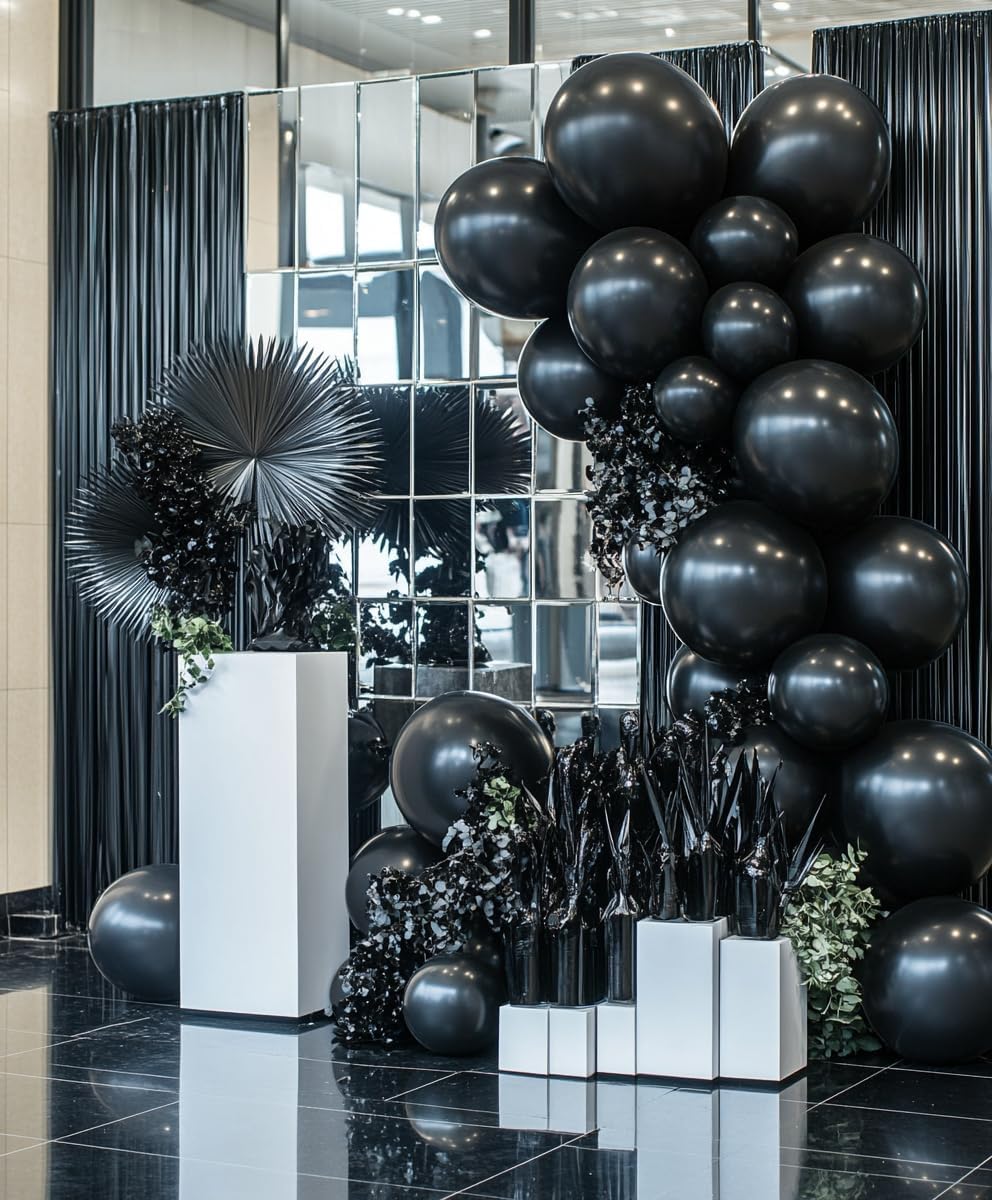 Black Balloons Latex Party Balloons – 100 Pack, 12 Inch Round Helium Balloons for Black Themed Wedding, Graduation, Anniversary, Birthday Party Backdrop Decorations