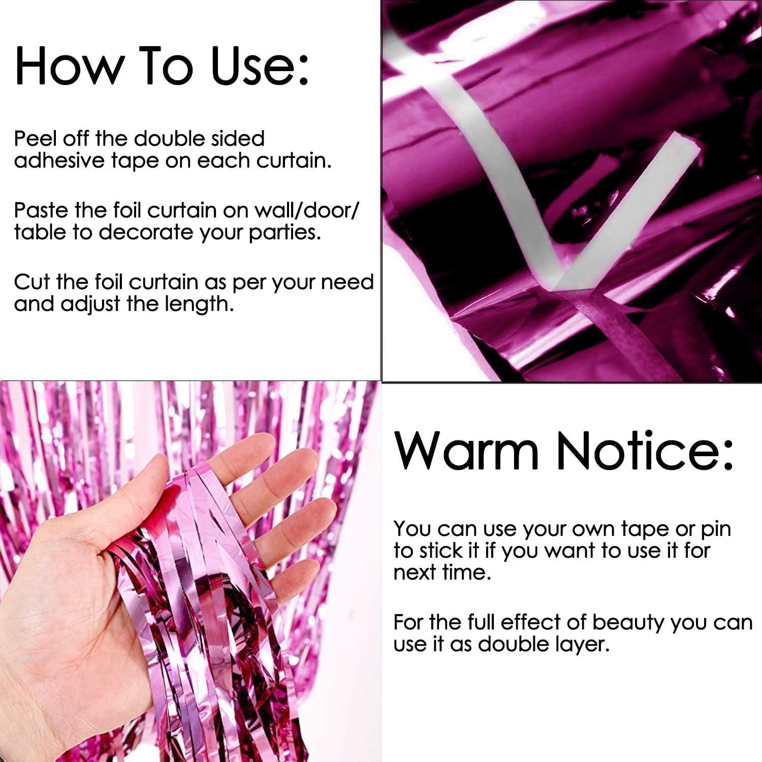 Foil Curtain (Pink, Set of 1) / Foil Curtain Pink/Foil Fringe Curtain/Party Decorations