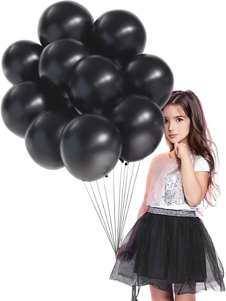 50 Pcs Black Metallic Balloons for Birthday, Anniversary, Baby Shower - Party Decorations for Kids