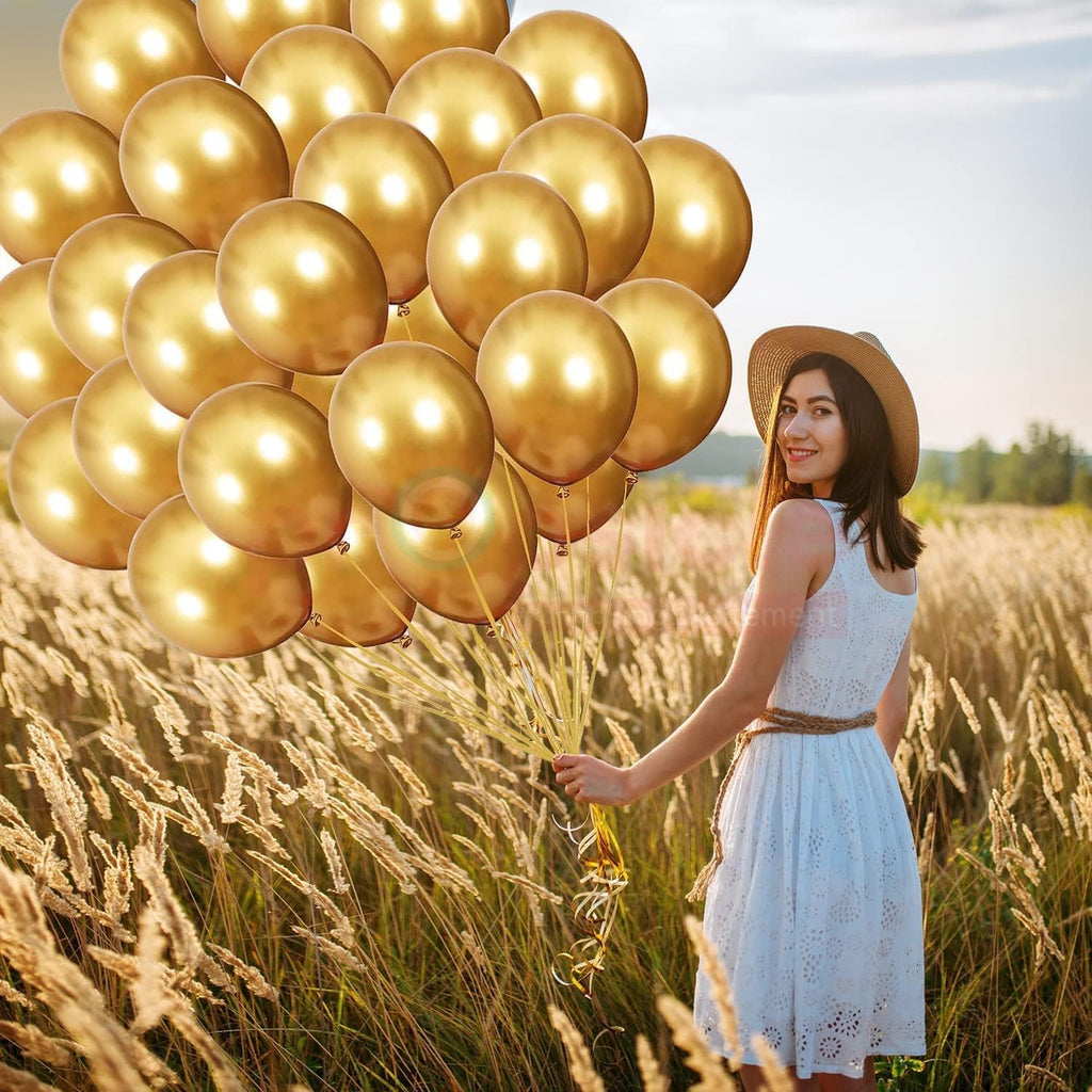 Golden Metallic Balloons for Decoration, Shiny Gold Latex Balloons for Birthday, Anniversary, Wedding, Baby Shower, Bachelorette, Festival Decor – Pack of 50