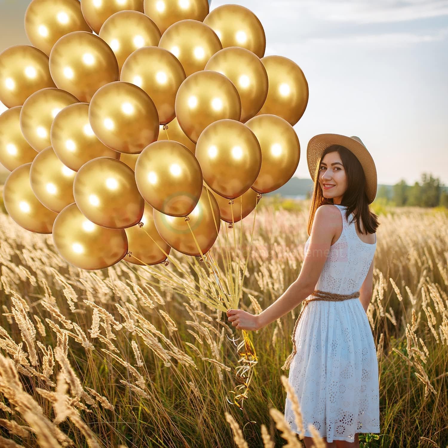 Golden Metallic Balloons for Decoration, Shiny Gold Latex Balloons for Birthday, Anniversary, Wedding, Baby Shower, Bachelorette, Festival Decor – Pack of 50