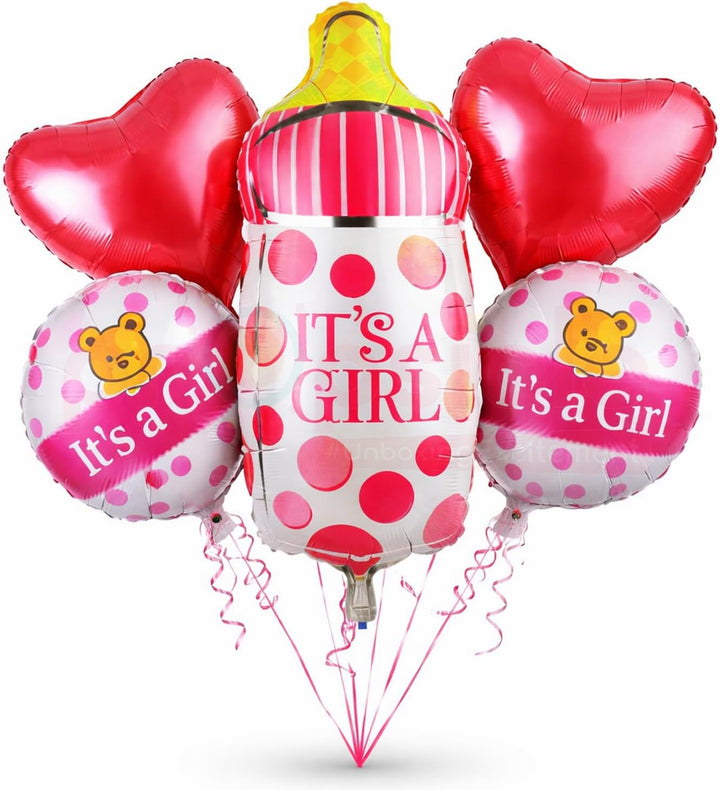 Feeder Girl Pink Theme 5 Pcs Foil Balloon Set – Decorative Balloons for Party Decorations
