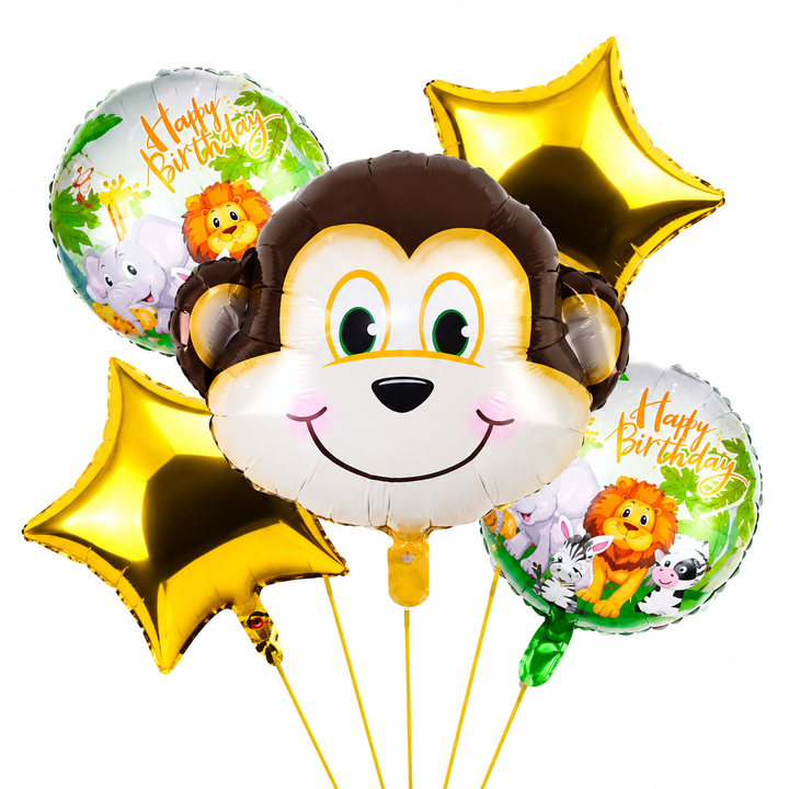 Monkey Theme 5 Pcs Foil Balloon Set – Decorative Balloons for Party Decorations